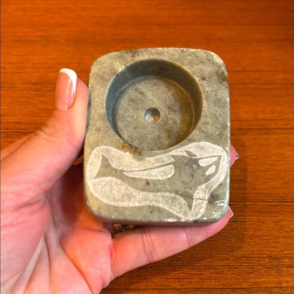 Inuit Soapstone Tea Light Holder/Canadian Handmade/Home Decor/Rustic/Inukshuk - Picture 3 of 9